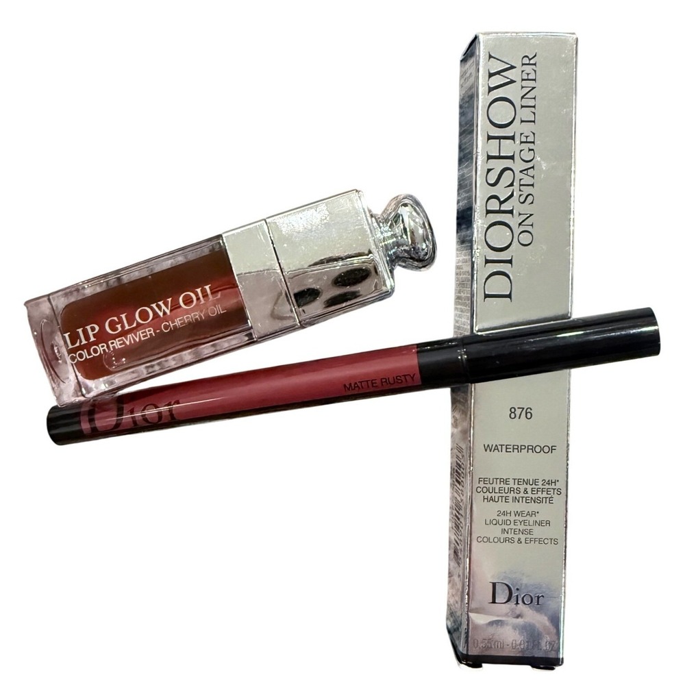 Dior Lip Glow Oil Cherry Dior On Stage Liner 876 Matte Rusty Bundle New